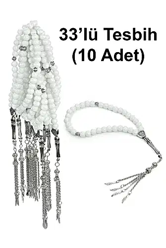 10 Adet 33lü Hac Umre Hediyelik Tesbih - Beyaz 