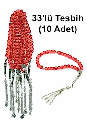 10 Adet 33lü Hac Umre Hediyelik Tesbih - Kırmızı 
