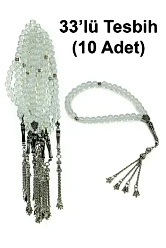 10 Adet 33lü Hac Umre Hediyelik Tesbih - Şeffaf Beyaz - 1