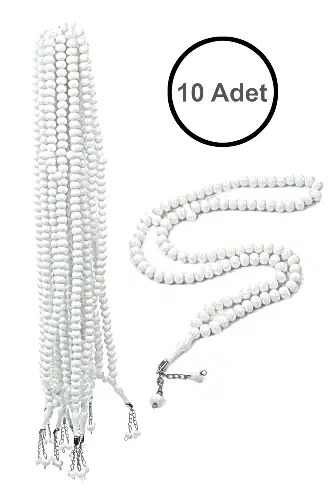 10 Adet 99lu Namaz Tesbihi 10mm Hac Umre Hediyelik - Beyaz 