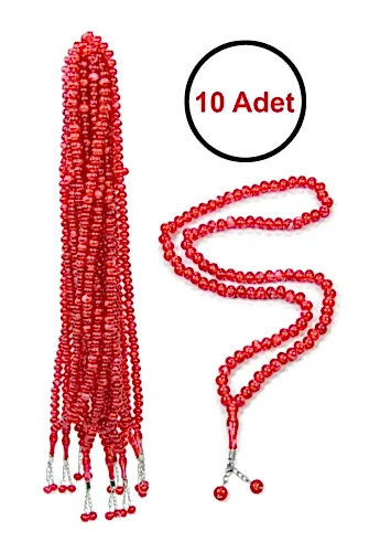 10 Adet 99lu Namaz Tesbihi 10mm Hac Umre Hediyelik - Kırmızı 