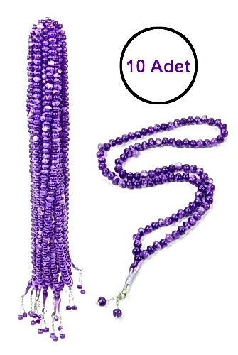 10 Adet 99lu Namaz Tesbihi 10mm Hac Umre Hediyelik - Mor 