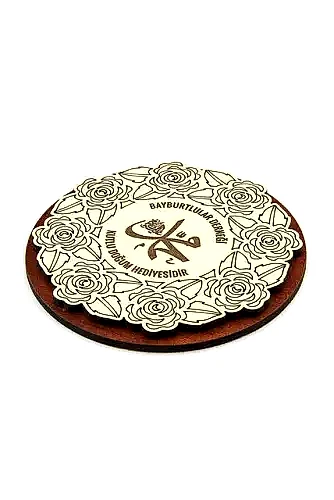 10 Adet Gül Desenli Hz. Muhammed (s.a.v) Lafızlı Ahşap Magnet Mevlidi Nebi Hediyeliği - İhvan (1)