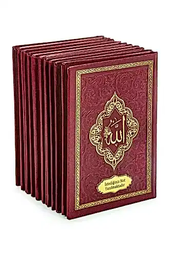 10 Adet İsme Özel Kabartmalı Mevlüt Hediyelik Ciltli Yasin Kitabı - Çanta Boy – 128 Sayfa - Kırmızı - ihvanonline (1)