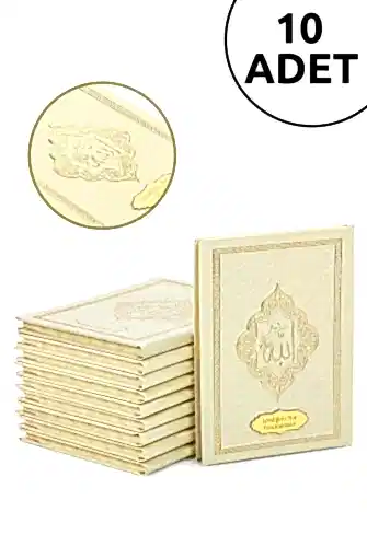 10 Adet İsme Özel Kabartmalı Mevlüt Hediyelik Ciltli Yasin Kitabı - Çanta Boy – 128 Sayfa - Krem 