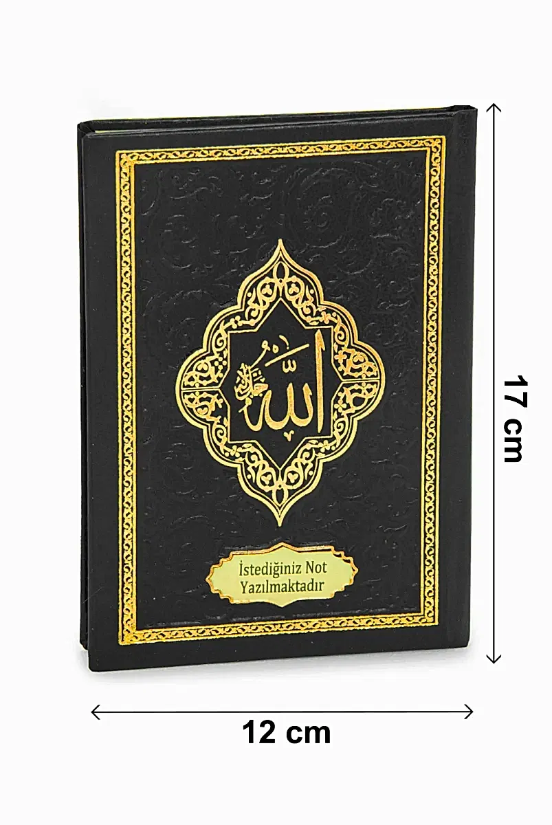 10 Adet İsme Özel Kabartmalı Yaldızlı Deri Ciltli Yasini Şerif Kitabı - Çanta Boy – 128 Sayfa - Siyah - 6