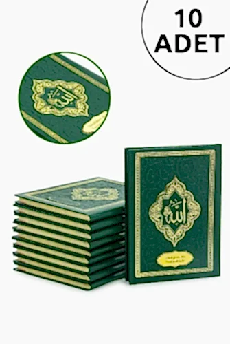 10 Adet İsme Özel Kabartmalı Mevlüt Hediyelik Ciltli Yasin Kitabı - Çanta Boy – 128 Sayfa - Yeşil 