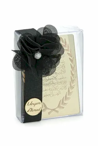 10 Adet İsme Özel Kutulu Bebek Mevlüt Hediye Seti Ayetel Kürsi Aynalı Pleksi Dolap Süsü Siyah 