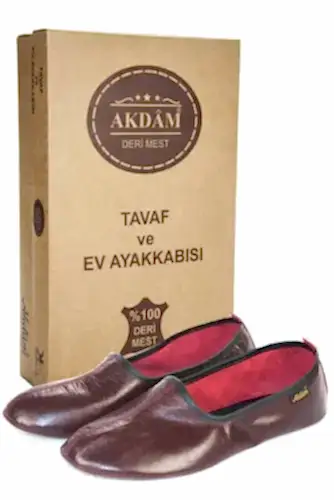 %100 Deri Hac Umre Tavaf Patiği ve Ev Ayakkabısı Bordo 