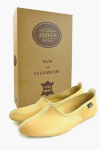%100 Deri Hac Umre Tavaf Patiği ve Ev Ayakkabısı Krem 