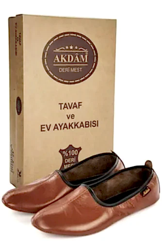 %100 Deri Hac Umre Tavaf Patiği ve Ev Ayakkabısı Kahverengi 