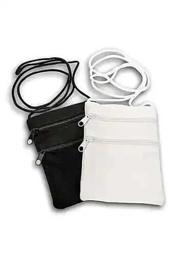 2 Adet Boyun Askılı Para Kesesi (Çift Gözlü) Siyah ve Beyaz - 1