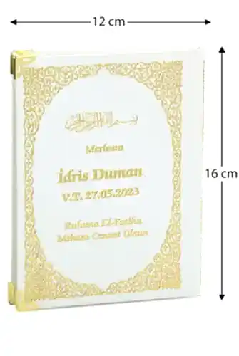 50 Adet İsim Baskılı Ayet-el Kürsi Desenli Yaldızlı Deri Ciltli Çanta Boy Yasin Kitabı Mevlüt Hediyesi 128 Sayfa Beyaz 