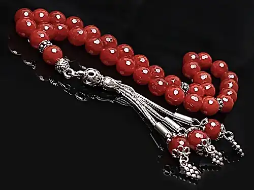 Gerçek Kırmızı Akik Taşı Tesbih-Faset Kesim Tesbih-Gümüş Malzemeli Tesbih-33′lük Tesbih-Orijinal Doğal Taş Tesbih - ihvanonline (1)