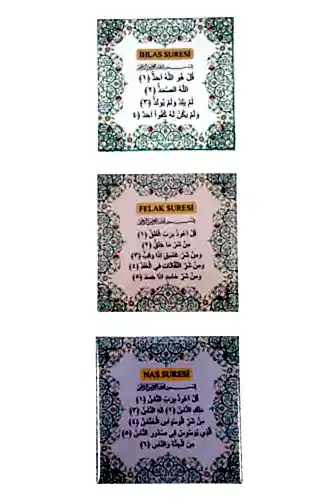 3 lü İhlas Felak ve Nas Sureleri Buzdolabı Magneti - 6.5 X 6.5 cm Mıknatıslı Dekoratif Dolap Süsü - ihvanonline (1)