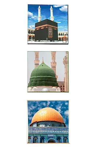 3 lü Kabe Mescidi Nebevi ve Mescidi Aksa Buzdolabı Magneti - 6.5 X 6.5 cm Mıknatıslı Dekoratif Dolap Süsü - ihvanonline (1)
