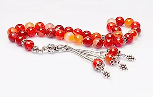 Gerçek Damarlı Kırmızı Akik Taşı Tesbih-Küre Kesim Tesbih-Gümüş Malzemeli Tesbih-33'lük Tesbih-Orijinal Doğal Taş Tesbih - ihvanonline (1)