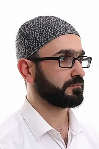 Açık Gri Kışlık Orlon Namaz Takkesi Baklava Desenli Takke - ihvanonline (1)