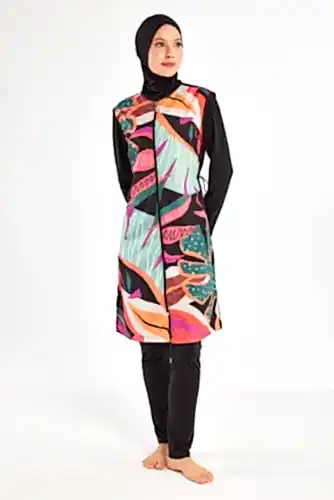 Adasea Kali Uzun Kollu Desenli Hızlı Kuruyan Tam Tesettür Mayo 1304-25 Siyah - Adasea (1)