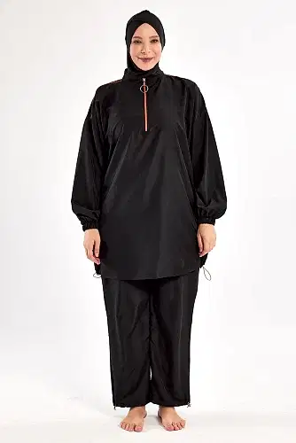 Adasea Valeria Uzun Kollu Büyük Beden Battal Boy Tam Tesettür Mayo 1804-25 Siyah - Adasea (1)