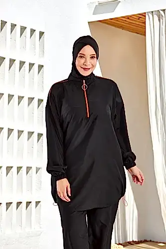 Adasea Valeria Uzun Kollu Büyük Beden Battal Boy Tam Tesettür Mayo 1804-25 Siyah - 1