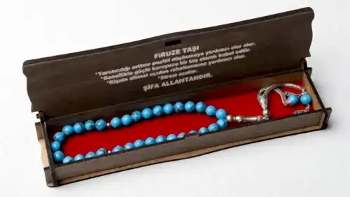 Ahşap Kutulu Firuze Taşı Mavi Tesbih - ihvanonline (1)