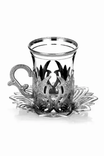 Ahsen 6 lı Çay Bardağı Seti Gümüş - Busem Hediyelik (1)