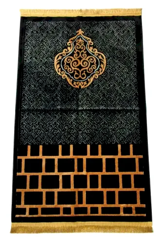 Albion Kabe Motifli Kadife Seccade Siyah - 1