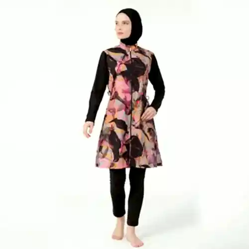 Alfasa Esinti Desenli Su İtici Tam Tesettür Mayo Siyah - 25421-25 - 1