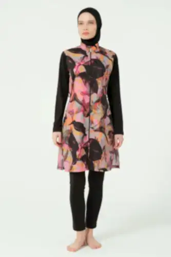 Alfasa Esinti Desenli Su İtici Tam Tesettür Mayo Siyah - 25421-25 - Alfasa (1)