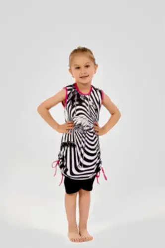 Alfasa Flamingo Desenli Yanları Büzgülü Sıfır Kol Şort Taytlı Çocuk Mayo 24103-25 Siyah - 1