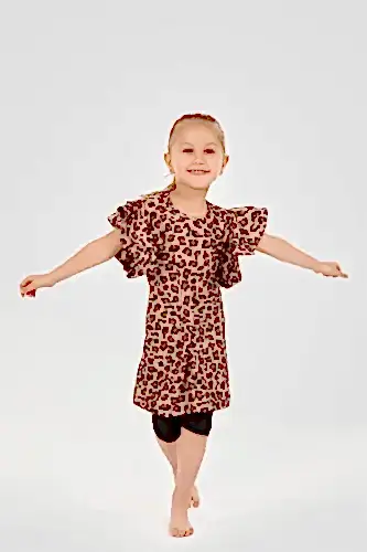 Alfasa Helin Leopar Desenli Tayt Şortlu Yarım Kol Çocuk Mayo 24100 Siyah - Alfasa (1)