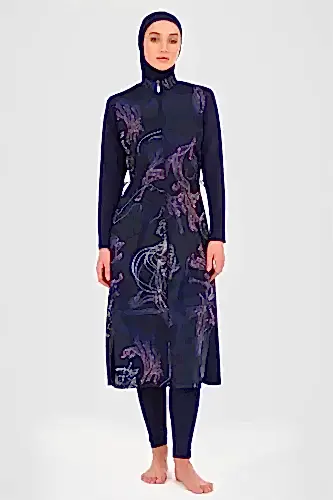 Alfasa Kadın Nakış Desenli Tam Kapalı Tesettür Mayo 24511-25 Lacivert - 1