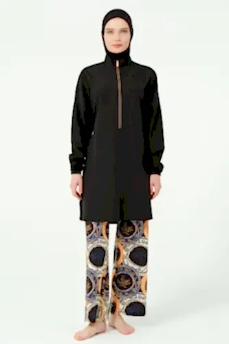 Alfasa Pantolonu Desenli Yarı Fermuarlı Dik Yaka Tam Tesettür Mayo - 25311-25 - Alfasa (1)