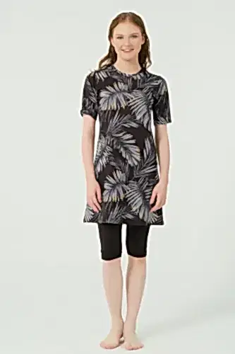 Alfasa Üstü Desenli Yarı Kapalı Tesettür Mayo 24712-25 Antrasit - 1