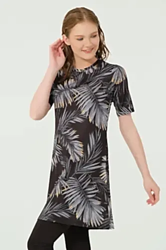 Alfasa Üstü Desenli Yarı Kapalı Tesettür Mayo 24712-25 Antrasit - Alfasa (1)