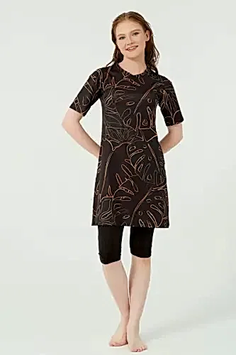 Alfasa Üstü Desenli Yarı Kapalı Tesettür Mayo 24712-25 Oranj - Alfasa (1)