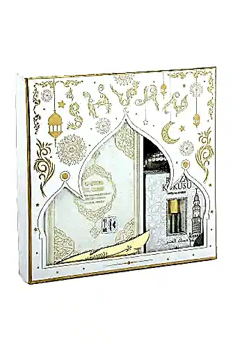 Almanca Mealli Medine Hatlı Kuranı Kerim ve Seccade Seti Beyaz - ihvanonline (1)