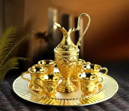 Altın Renk Kaf Zemzem Takımı 8 Parça Fincan Servis Takımı - ihvanonline (1)