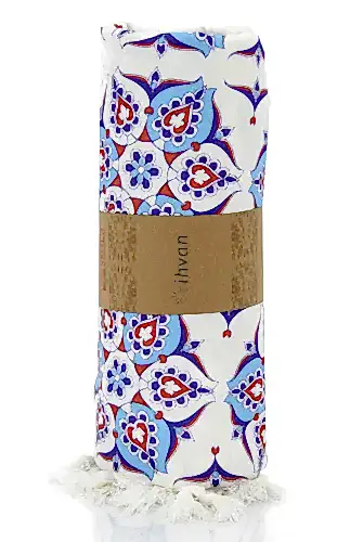 Anadolu Desen Çini Baskılı Pamuk Bambu Peştemal 