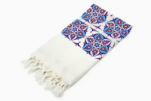 Anadolu Desen Çini Baskılı Pamuk Bambu Peştemal - ihvanonline (1)