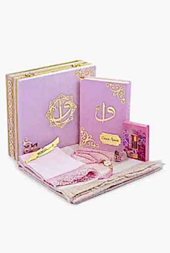 Anneler Gününe Özel Sandıklı Kadife Kuranı Kerim Seti Şal Tesbih Esans Zikirmatik Seccade Seti Pembe - ihvanonline (1)