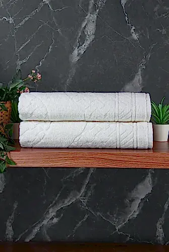 Ayak İzi Desenli 2li Ayak Havlusu - 50x70 cm - Su Emici Banyo Paspası Seti - Beyaz - 04085 - ihvanonline (1)