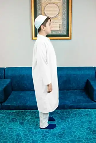 Beyaz Buhara Yaka Namaz Elbisesi Erkek Çocuk Cübbe - ihvanonline (1)