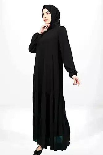 BEYZA 5601-25 SİYAH ETEĞİ FIRFIRLI KOLU LASTİKLİ ELBİSE FERACE - Beyza (1)