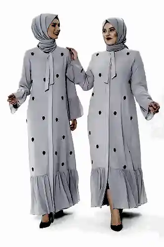 Düğmeli Taşlı Gri Ferace 3007-1 - Beyza (1)