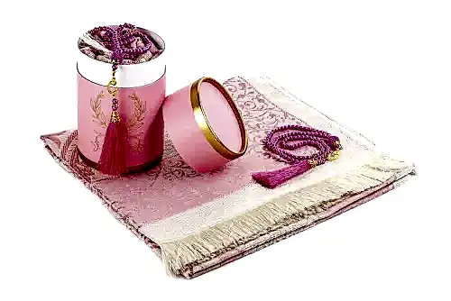 Biricik Anneme Seccadeli ve İnci Tesbihli Özel Silindir Kutulu Set - Pembe Renk - İhvan (1)
