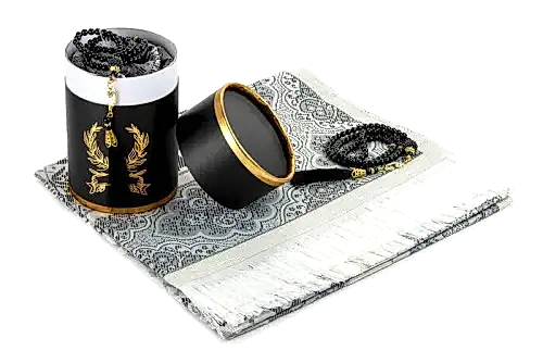 Biricik Anneme Seccadeli ve İnci Tesbihli Özel Silindir Kutulu Set - Siyah Renk - İhvan (1)