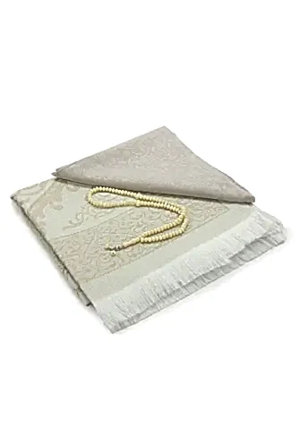 Bohçaya ve Mevlide Uygun Başörtülü Seccade Seti - Tesbihli - Krem - İhvan (1)