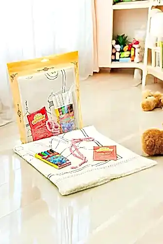 Boyamalı Yıkanabilir Eğitici Çocuk Seccadesi ve Tesbih Seti Kırmızı 